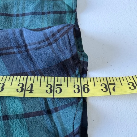 Madewell Silk Size 10 Blue Green Tartan Plaid Ruffle Flounce Hem Sheer Sleeves - Picture 15 of 15